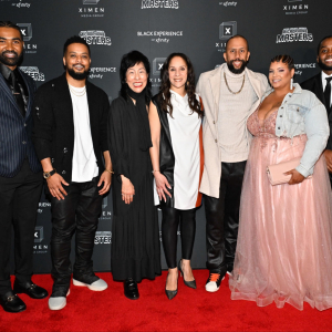 (L-R) Producer Delmar Washington (Ximen Media), comedian Ron G., director, Impact & Inclusion at Xfinity Caroline Kim, SVP and chief diversity officer of Comcast Cable Loren Hudson, comedian and producer Affion Crockett, comedian Kanisha Buss, and comedian Brandon Lewis Credit: Earl Gibson III for Black Experience on Xfinity